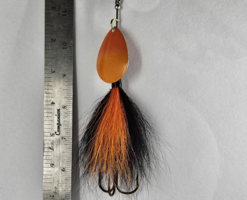 6-inch Bucktail Bait Fishing Lure for Musky, Pike and Walleye in the Great Lakes Region, Black/Orange Color, Hand-Tied - BuchesBackwaterBaits.com